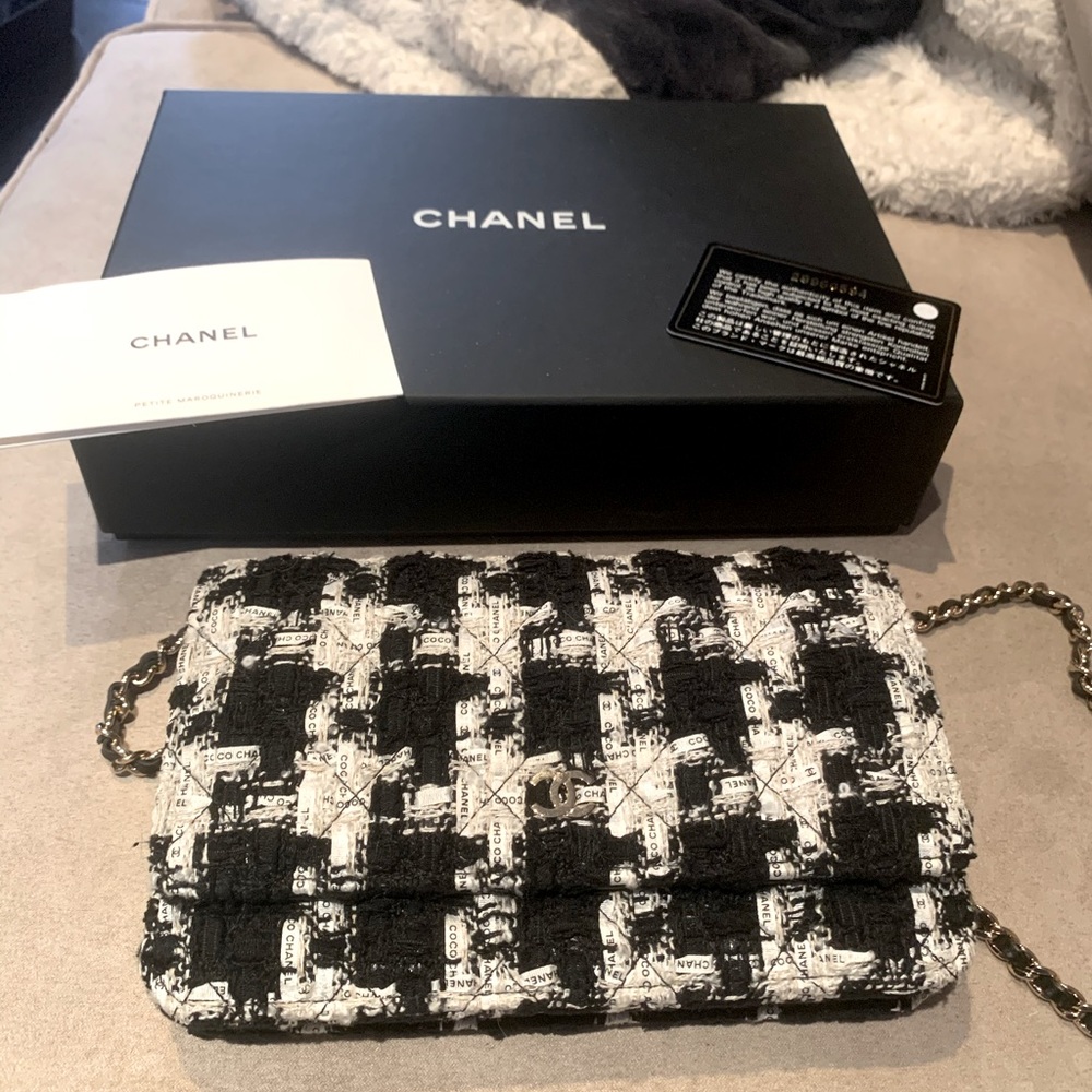 Chanel Tweed Houndstooth Wallet on Chain 2020